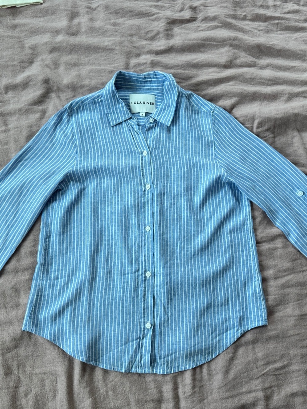 LOLA RIVER linen blend blue stripped shirt